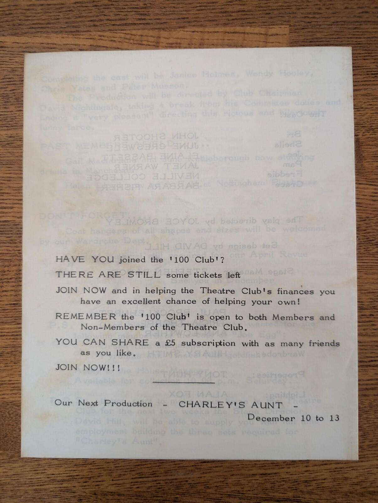 Nottingham Theatre Club - A Day In The Death of Joe Egg - 1969 Programme