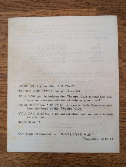 Nottingham Theatre Club - A Day In The Death of Joe Egg - 1969 Programme