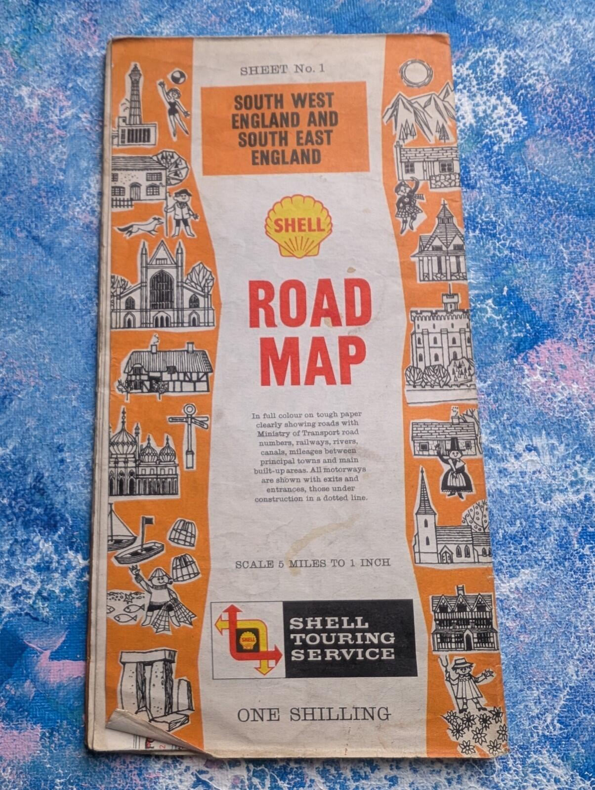 South West/South East England Road Map - Shell Touring Service Vintage Road Map