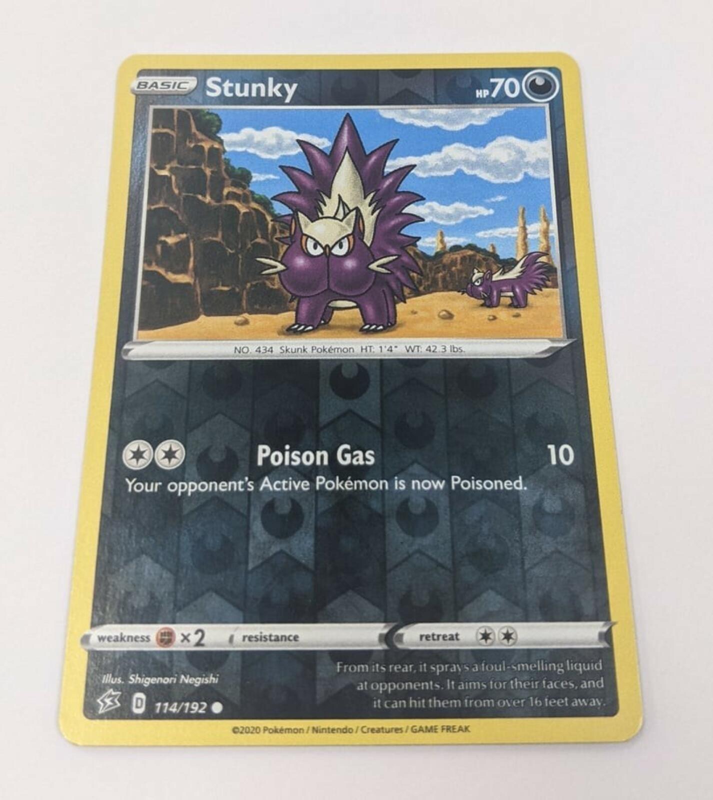 Stunky 114/192 Pokemon SWSH Rebel Clash Reverse Holo Card