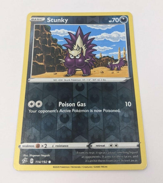 Stunky 114/192 Pokemon SWSH Rebel Clash Reverse Holo Card