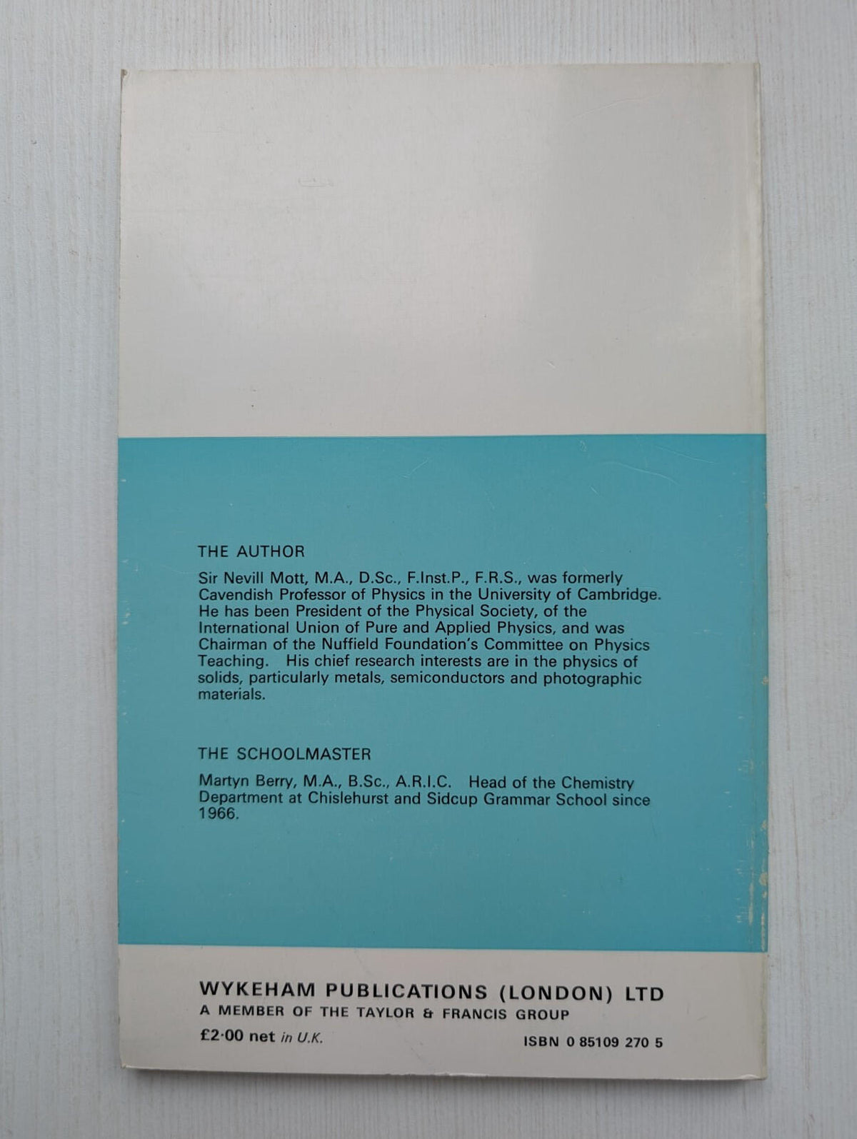 Elementary Quantum Mechanics by N.F. Mott - 1972 - Wykeham Publications Ltd