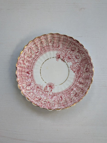 Vintage White/Pink/Gold Ceramic Dresden-Style Saucer - Unmarked