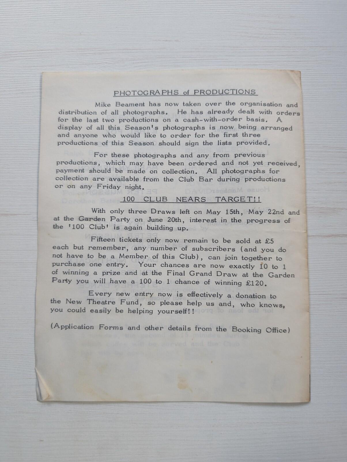 Period of Adjustment Programme - 1970 - Nottingham Theatre Club