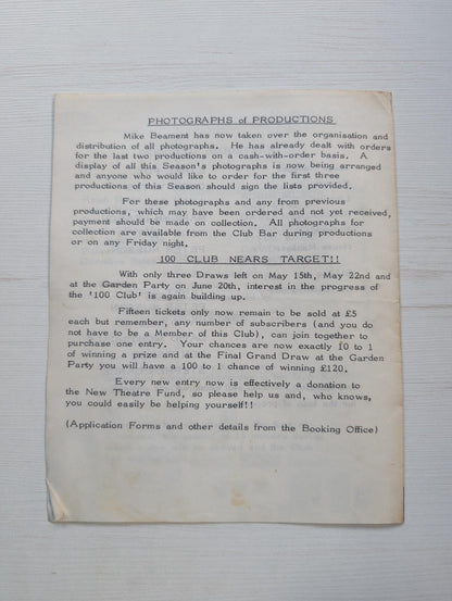 Period of Adjustment Programme - 1970 - Nottingham Theatre Club