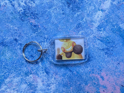 Hand-Crafted Makuhita Keyring - Made From Recycled Pokemon Cards