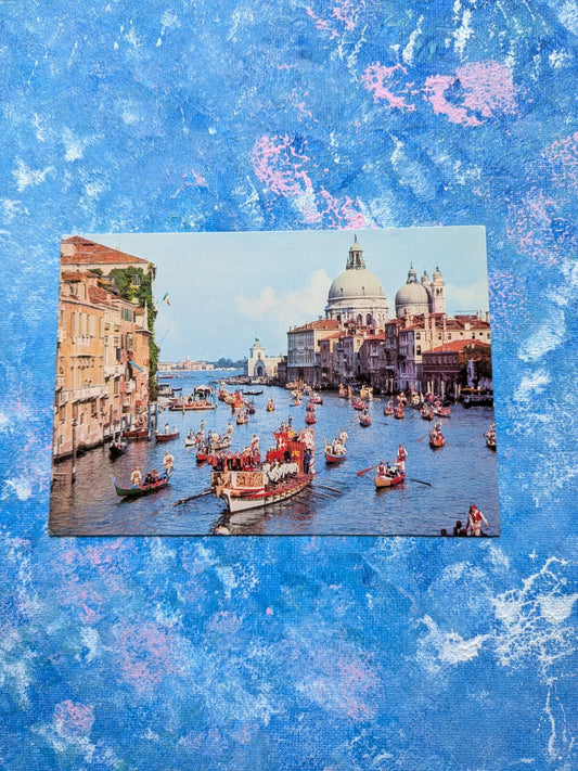 Vintage Italian Postcard - Canal Grande Historic Regatta, De Fotografia a colori