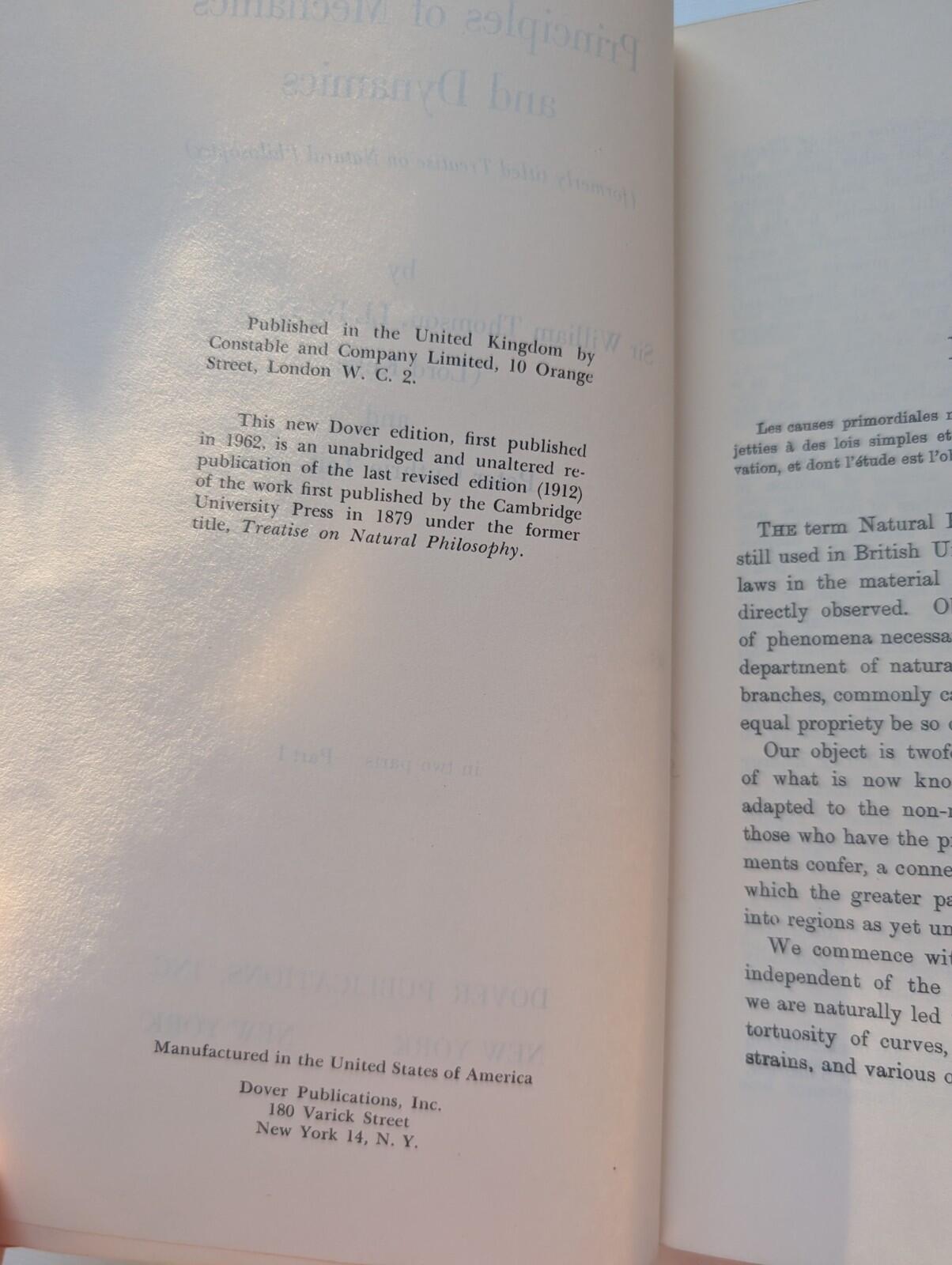 Principles of Mechanics & Dynamics Pt. 1, Sir William Thomson/Peter Guthrie Tait