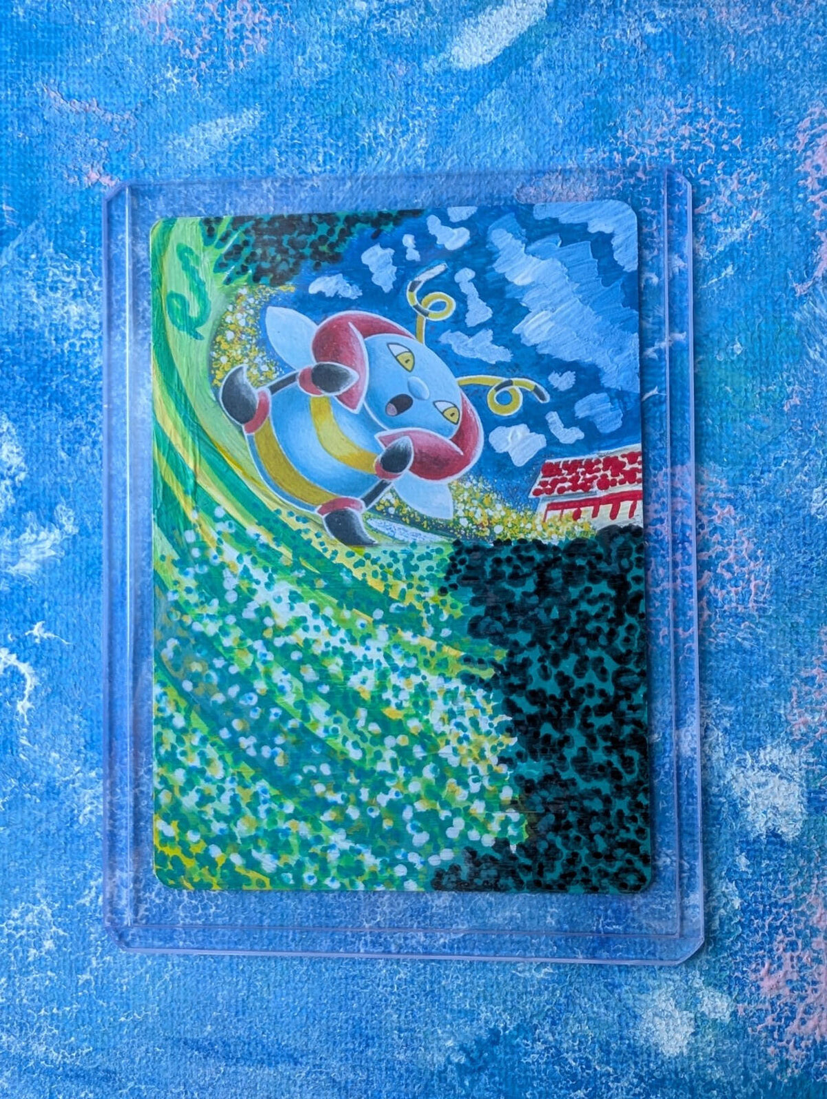 Hand-Painted Volbeat 17/160 XY Primal Clash Pokemon Card and Display Easel