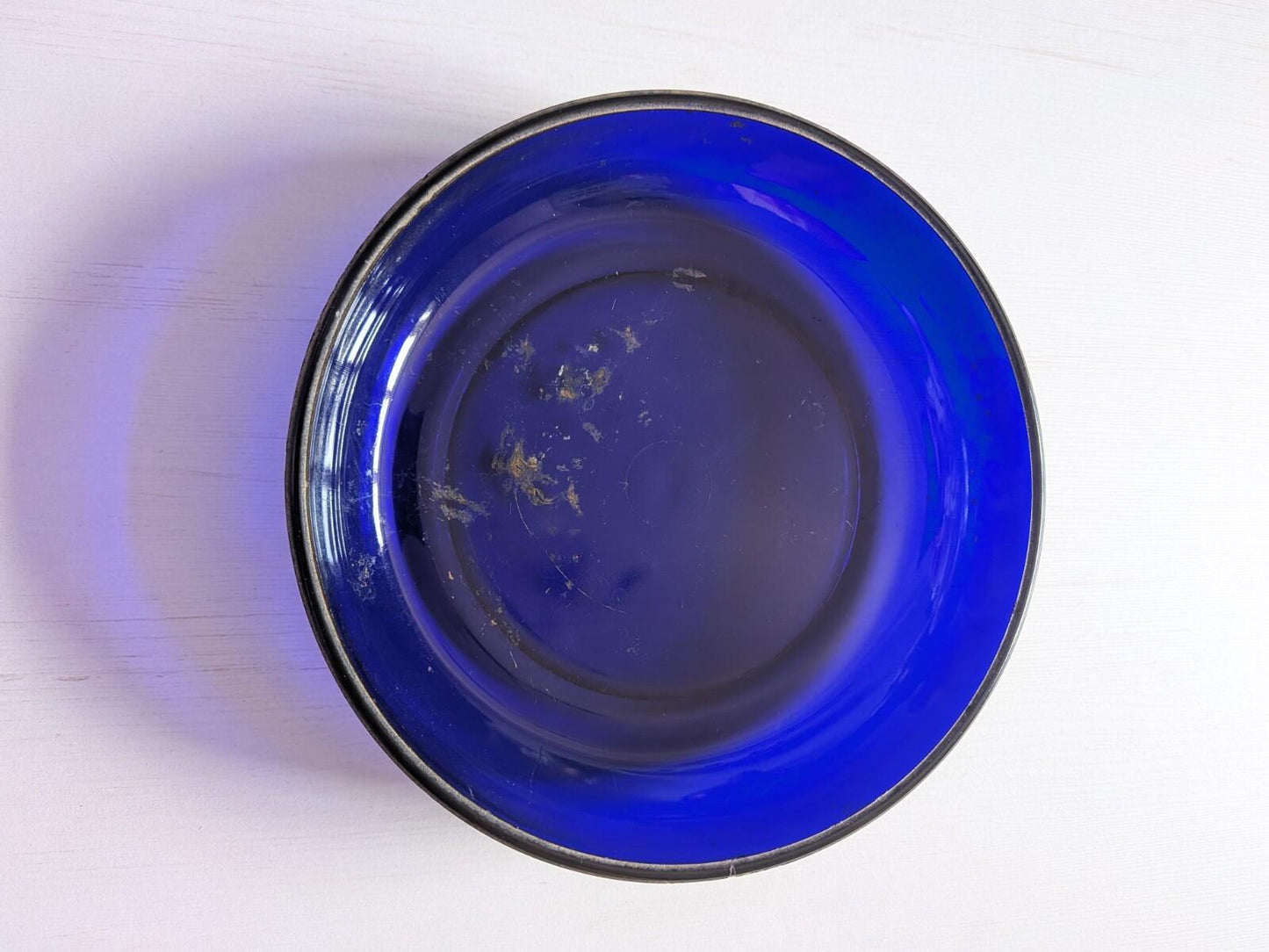 Vintage Cobalt Blue Glass Serving Bowl in Silver Metal Cradle - See Details