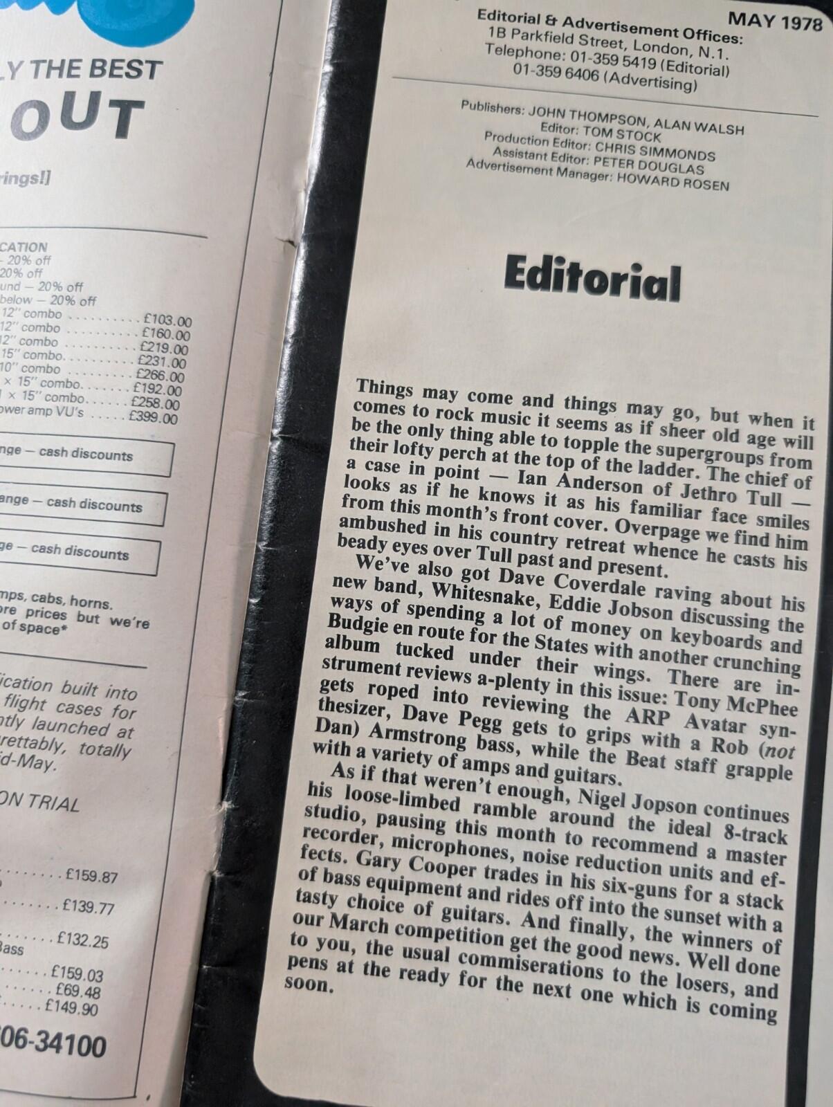 Beat Instrumental Songwriting & Recording No.139 May 1978 - Jethro Tull Cover