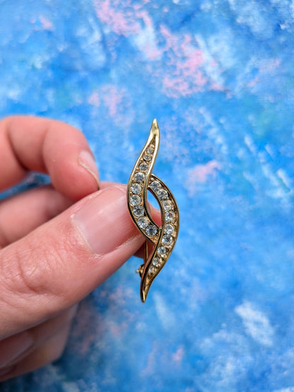 Vintage Gold-Tone Rhinestone Wave Swirl Brooch