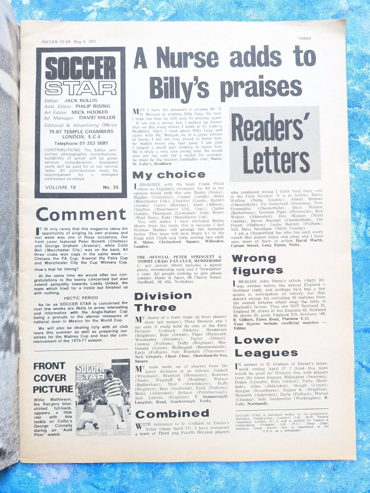 Soccer Star May 8th 1970 - William Mathieson/George Connelly Cover