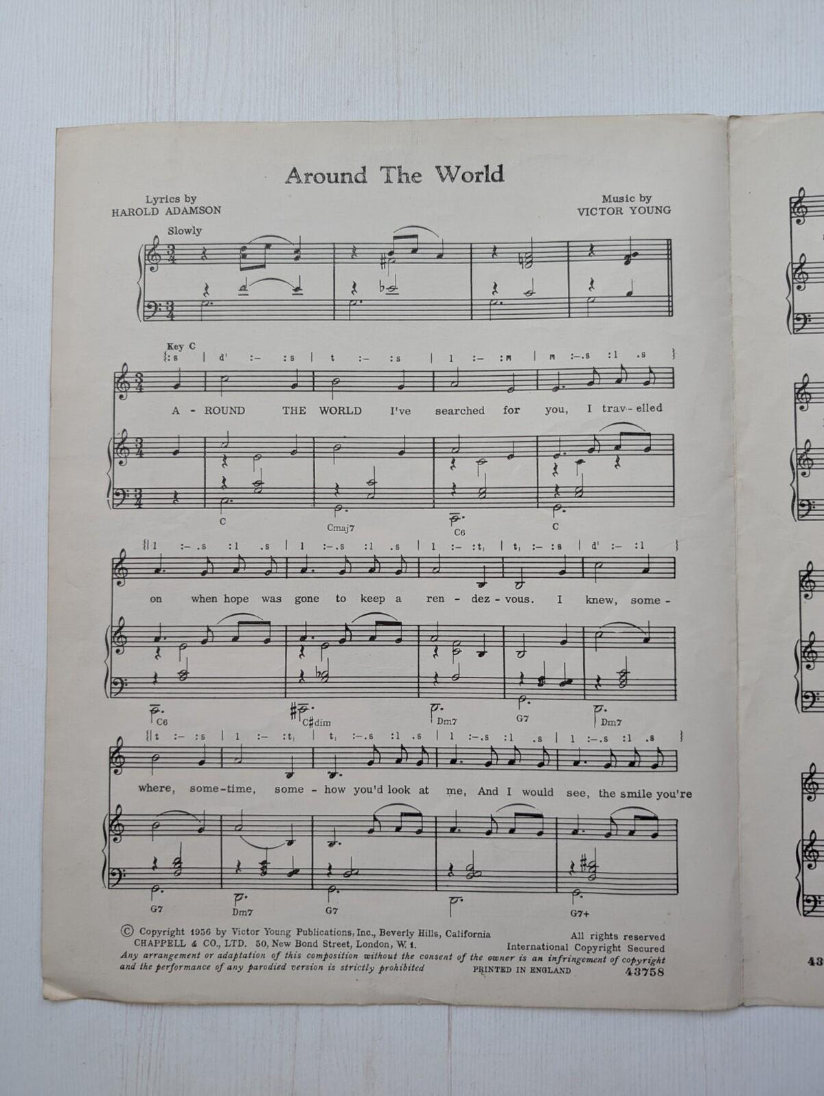 Around the World in 80 Days - Gracie Fields 1956 Sheet Music Chappell & Co Ltd