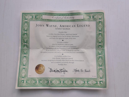 "John Wayne, American Legend" Limited Edition Plate - Franklin Mint Heirloom