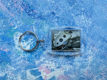 Hand-Crafted Lairon Keyring - Made From Recycled Pokemon Cards