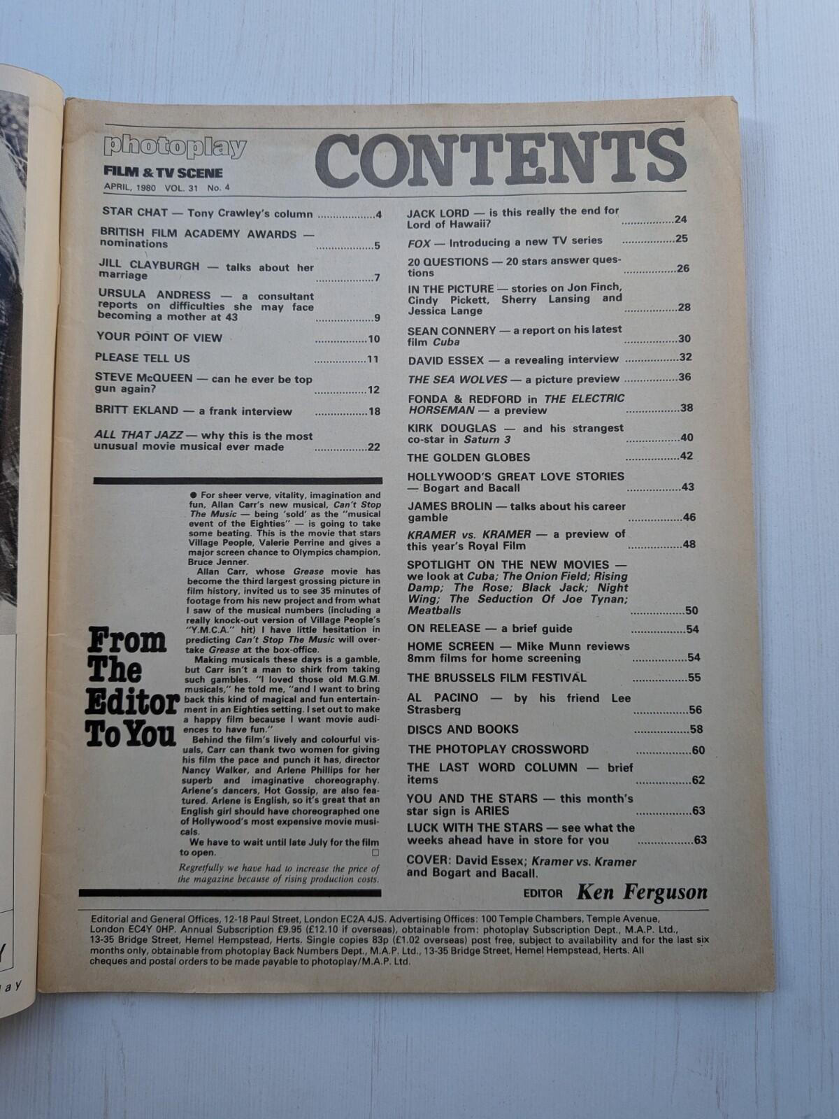 Photoplay Film & TV Scene April 1980 - David Essex Cover