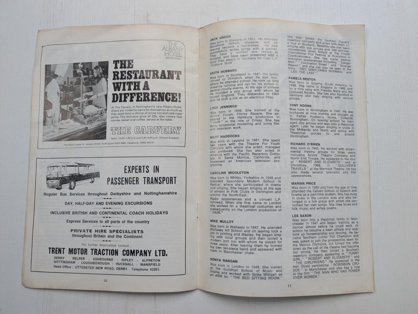 Hair - Theatre Royal Nottingham Programme, 1970 Richard O'Brien/Joan Armatrading