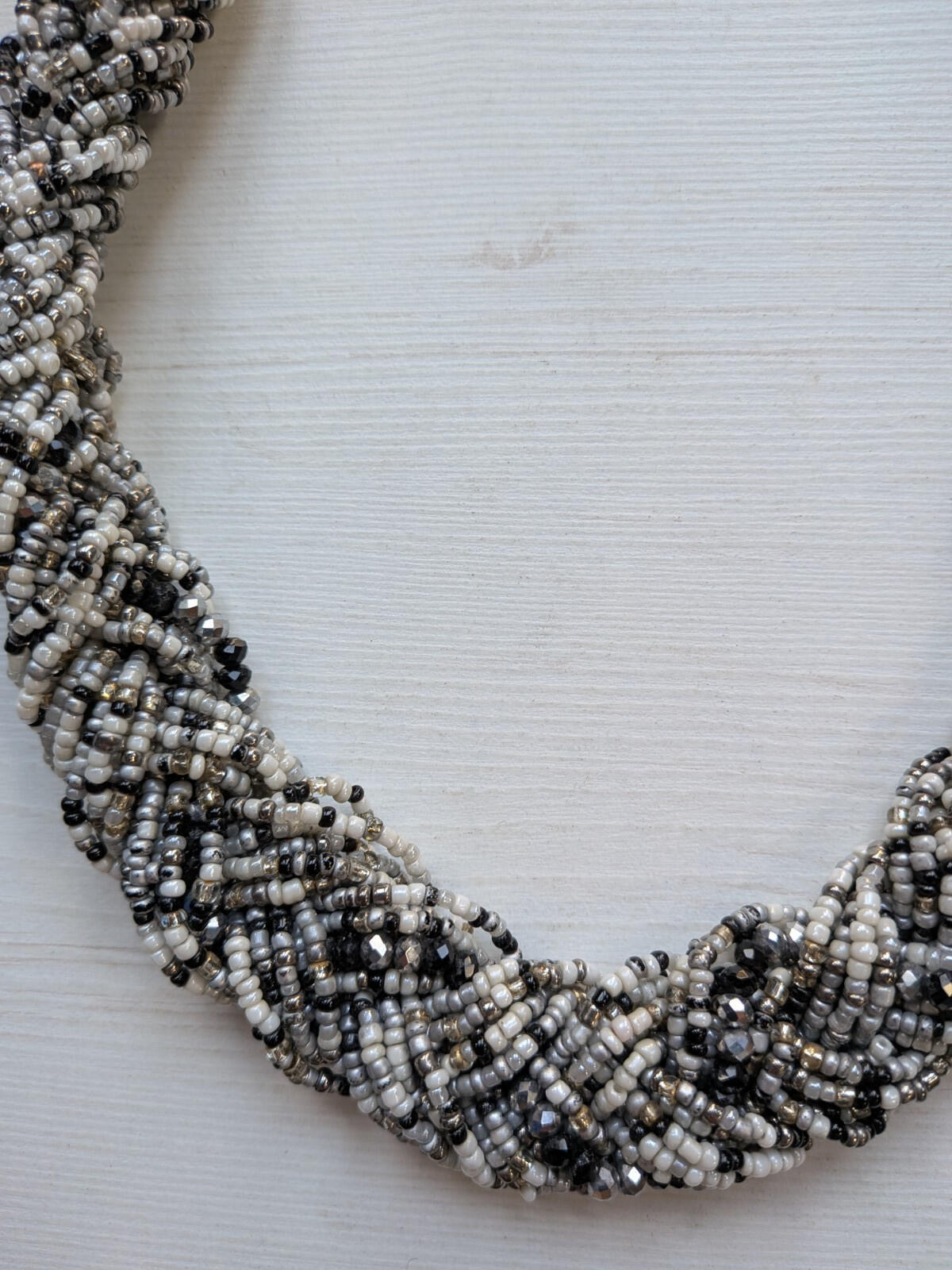 Vintage Style Black/White/Grey Seed Bead Rope Choker Necklace