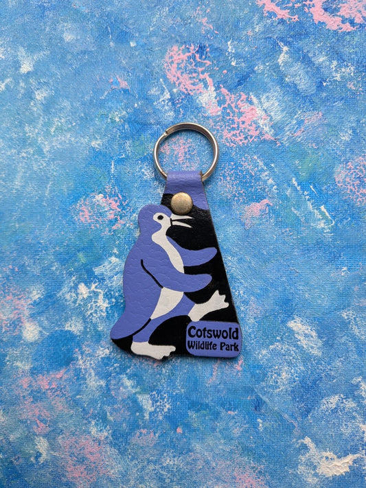 Vintage Cotswold Wildlife Park Leather Penguin Keyring
