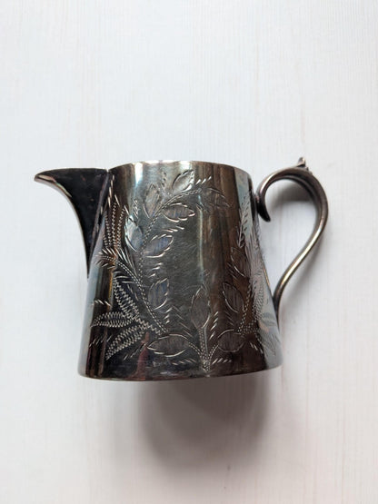 Vintage Silver-Plated Cream Pitcher/Milk Jug with Floral Design