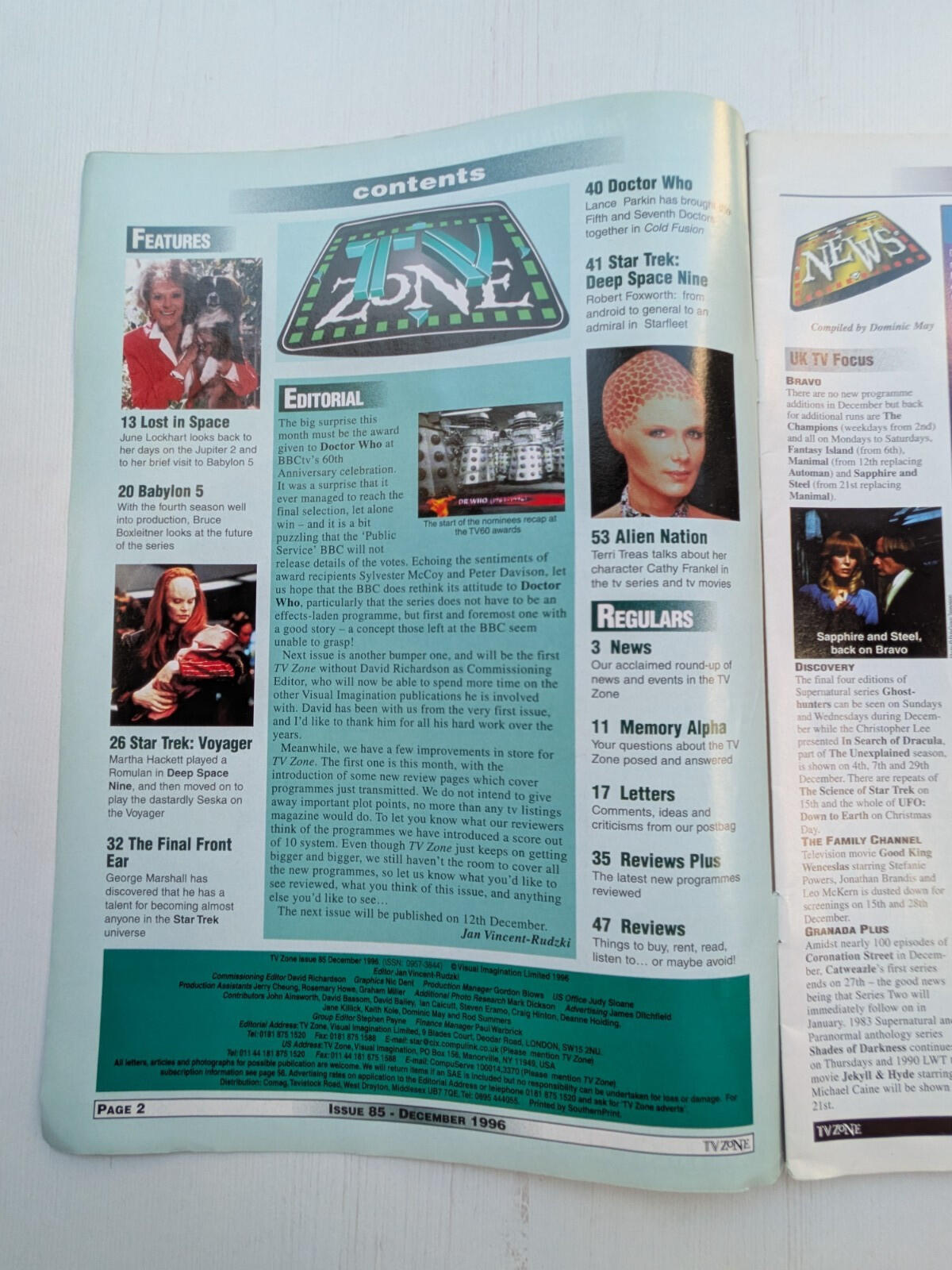 TV Zone Issue 85 December 1996 - Babylon 5/Star Trek/Lost In Space