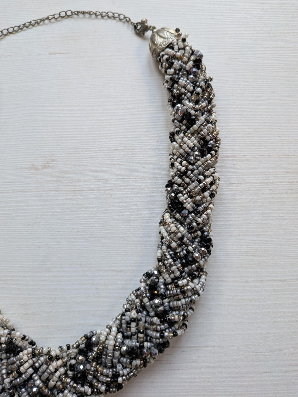 Vintage Style Black/White/Grey Seed Bead Rope Choker Necklace