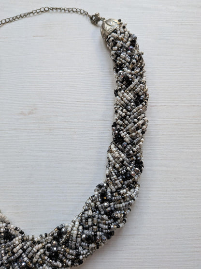 Vintage Style Black/White/Grey Seed Bead Rope Choker Necklace