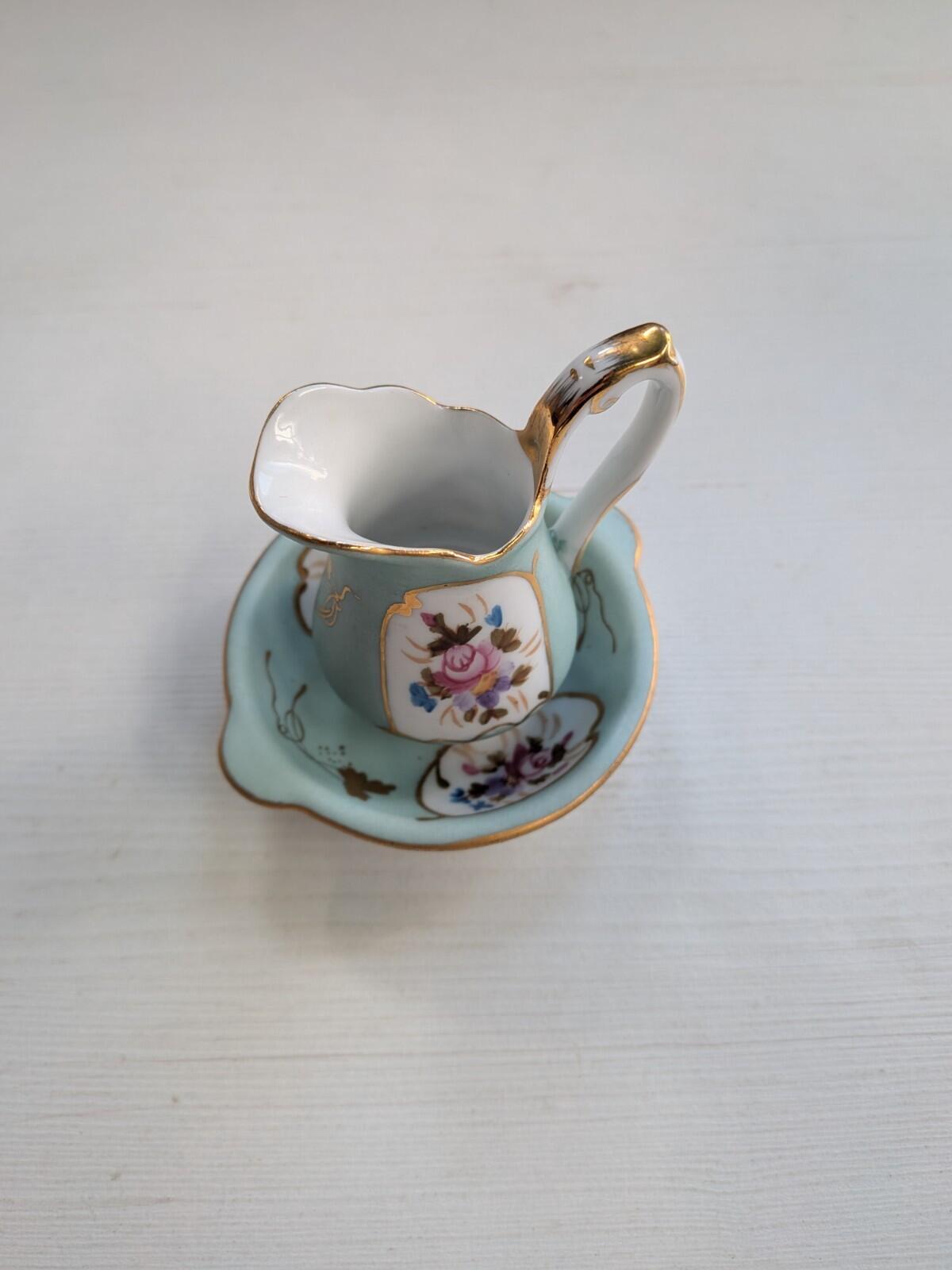 Vintage Miniature Floral Creamer Pitcher and Dish - Regal Porcelain