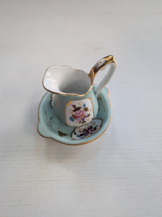 Vintage Miniature Floral Creamer Pitcher and Dish - Regal Porcelain