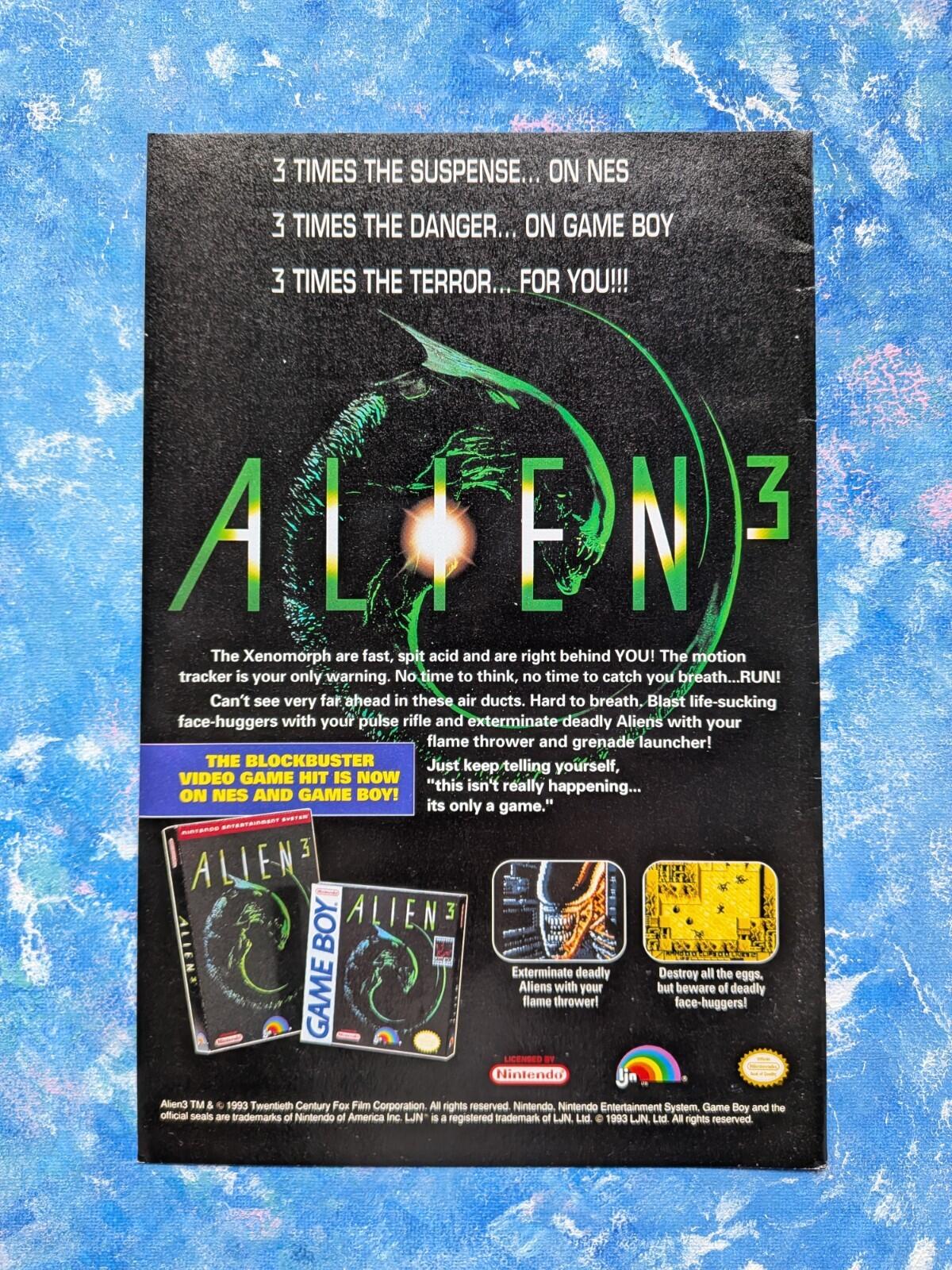 Alien 3 Nintendo NES/Gameboy 1993 Advertisement - See Details
