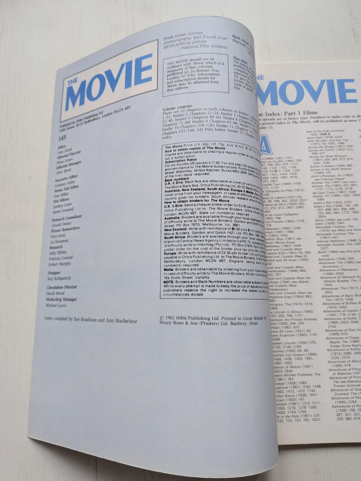 The Movie: The Illustrated History of The Cinema #145 - Index Part 1 - Films