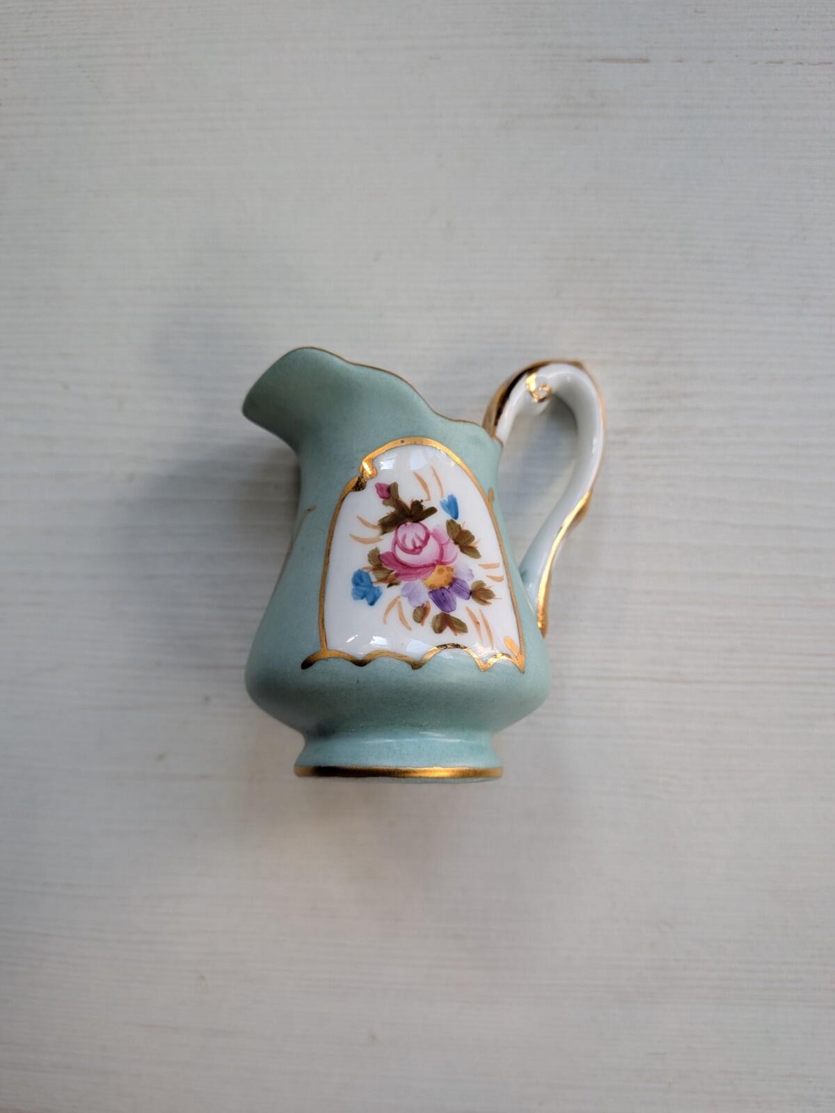Vintage Miniature Floral Creamer Pitcher and Dish - Regal Porcelain
