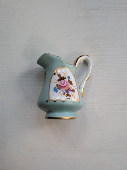 Vintage Miniature Floral Creamer Pitcher and Dish - Regal Porcelain