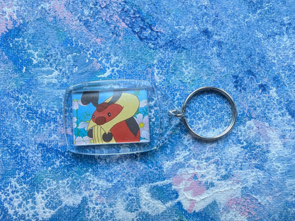 Hand-Crafted Kricketot Keyring - Made From Recycled Pokemon Cards