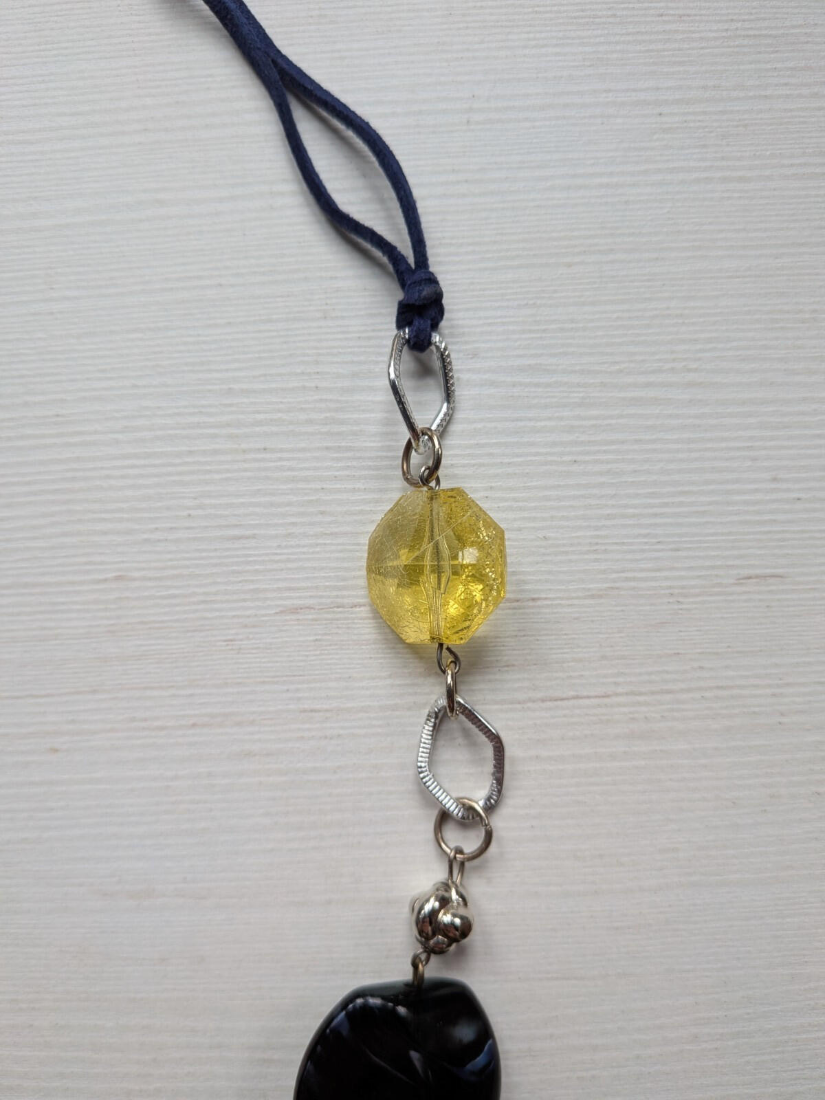 Yellow/Navy Blue/Silver Beaded Cord Necklace