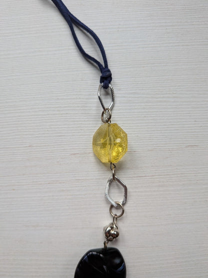 Yellow/Navy Blue/Silver Beaded Cord Necklace