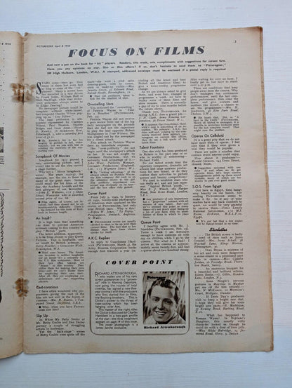 Picturegoer: The National Film Weekly April 8, 1950 - Richard Attenborough Cover