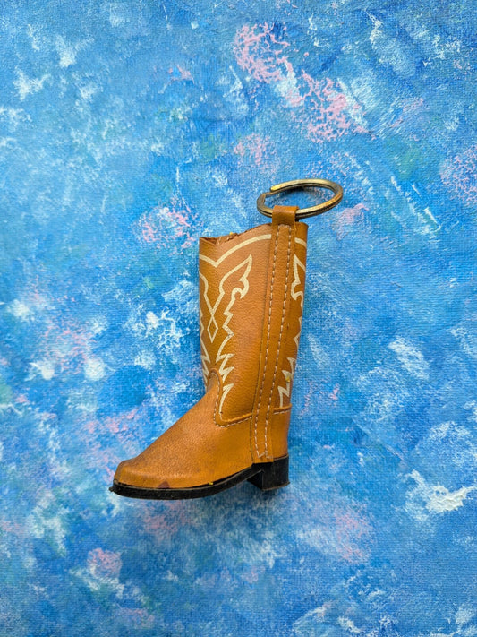 Vintage Retro-Style Cowboy Boot Leather Look Novelty Keyring