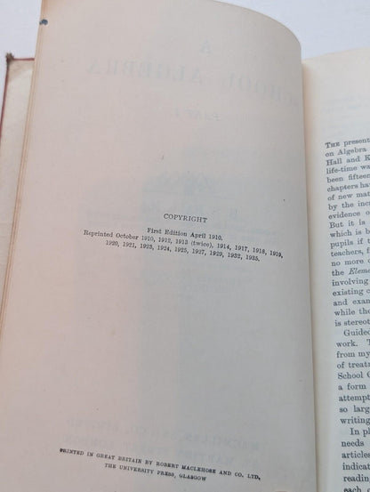 A School Algebra Part I by H.S. Hall - 1935 - Macmillan & Co Ltd