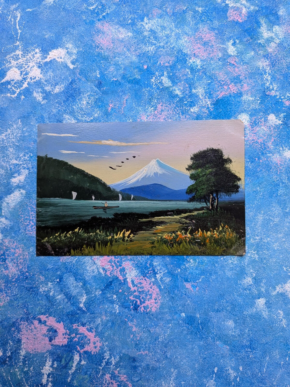 Vintage Hand-Painted Japanese Postcard - Mount Fuji - Carte Postale