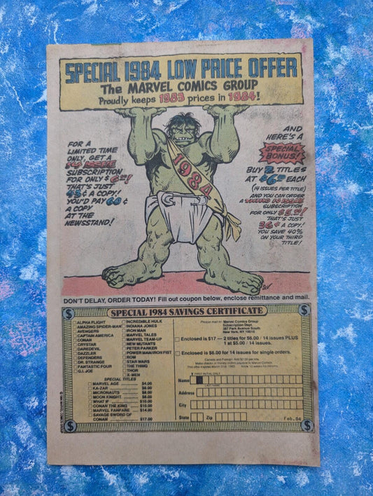 Marvel Comics Special 1984 Savings Certificate Promo Advert - See Details