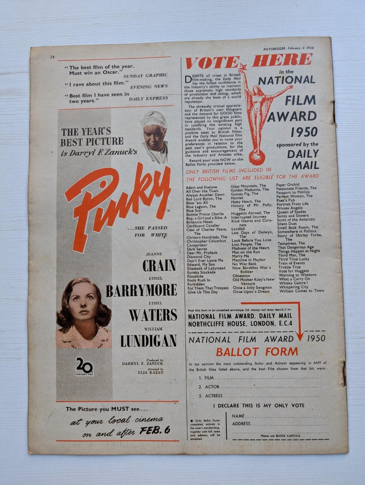 Picturegoer: The National Film Weekly February 4, 1950 - Robert Donat Cover