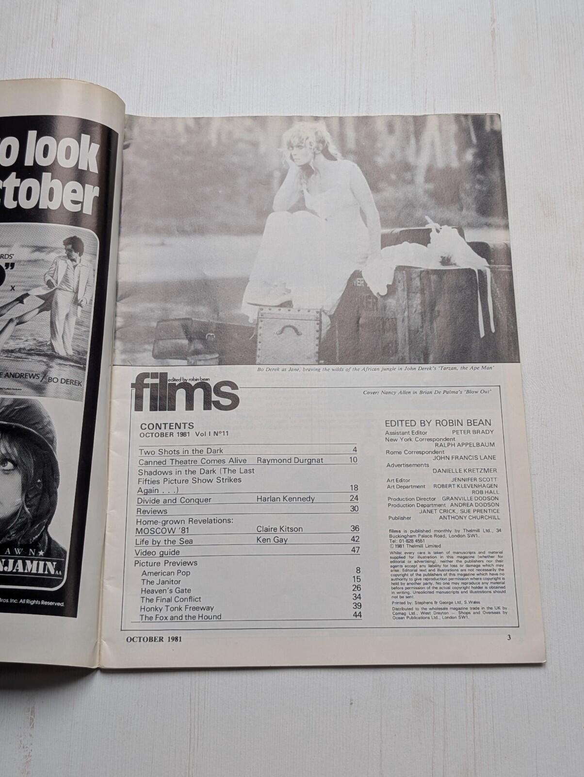Films on Screen and Video Vol. 1 No. 11 October 1981 - Nancy Allen Cover