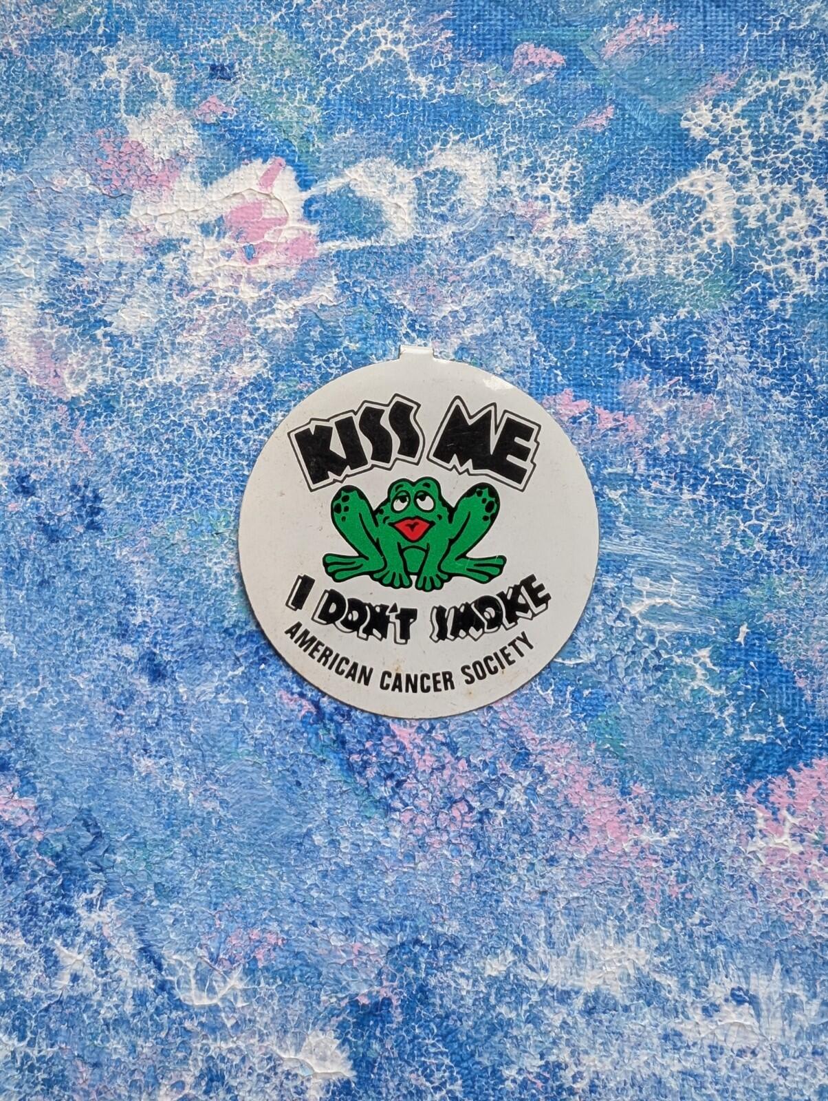 Vintage American Cancer Society "Kiss Me I Don't Smoke" Frog Metal Badge - 1980s