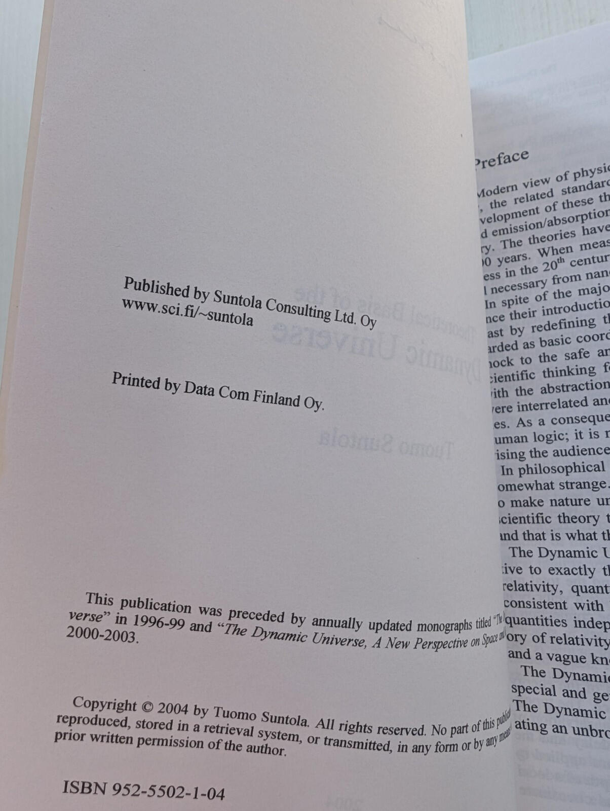 Theoretical Basis of the Dynamic Universe by Tuomo Suntola - 2004