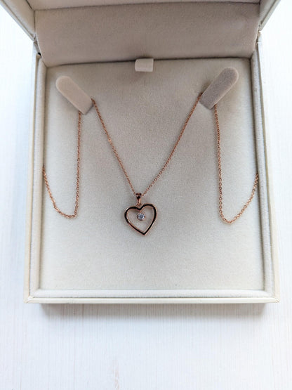 Rose Gold-Plated Necklace with Heart-Shaped Pendant - Pure Luxuries London