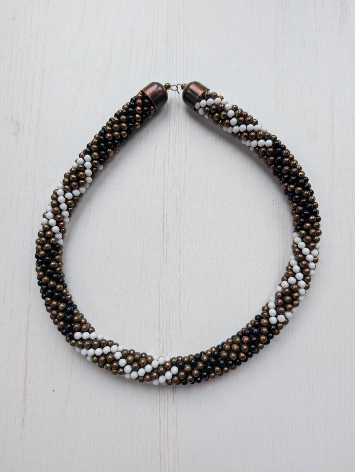 Black/Brown/White Chunky Beaded Beach/Summer-Style Necklace