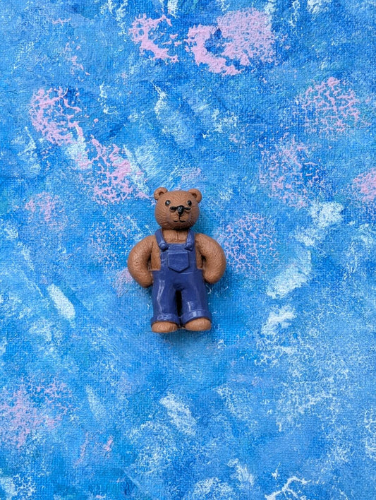 Vintage Teddy In My Pocket Figure - Bear in Blue Dungarees - 1995 - MEG