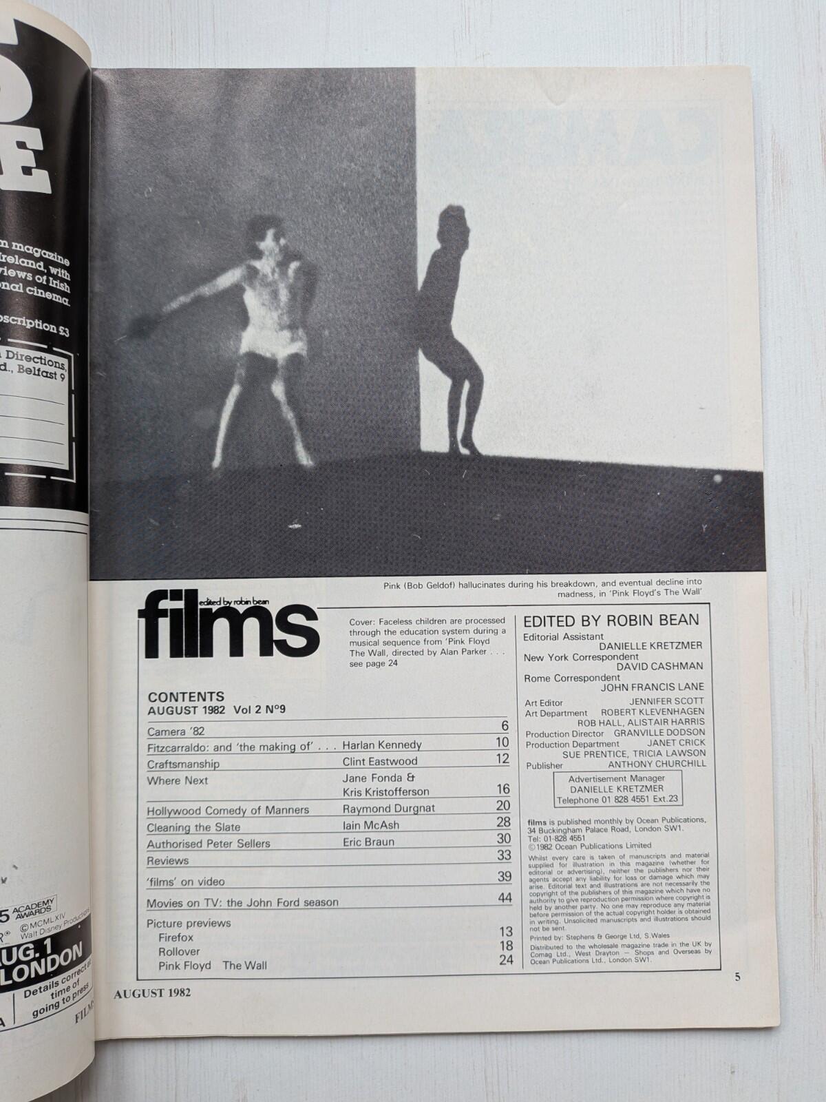 Films on Screen and Video Vol. 2 No. 9 August 1982, Pink Floyd The Wall Cover